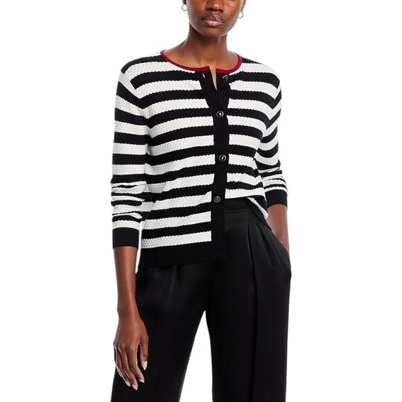 NWOT Nautical Chic Textured Knit Cardigan Sweater XL Black and White Stripes - Picture 1 of 5